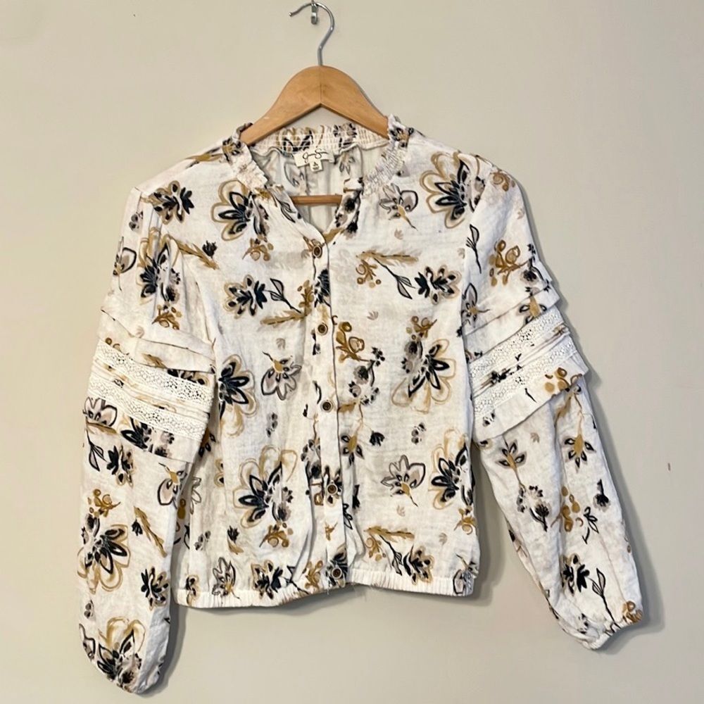 Jessica Simpson Cotton Floral Balloon Sleeve Peasant Top